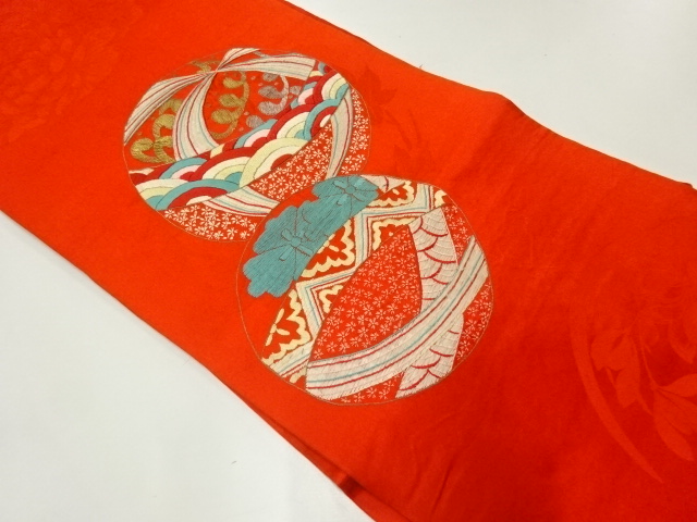 JAPANESE KIMONO / ANTIQUE NAGOYA OBI / SILK / RINZU / EMBROIDERY / FLOWER CLASSICAL PATTERN